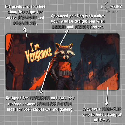 Night Vigilante: Racoon Superhero Gaming Mouse Pad
