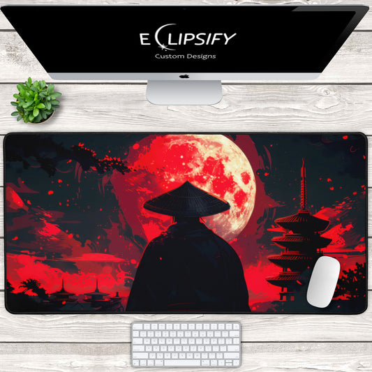 Crimson Moon: Japanese Samurai Gaming Mouse Pad