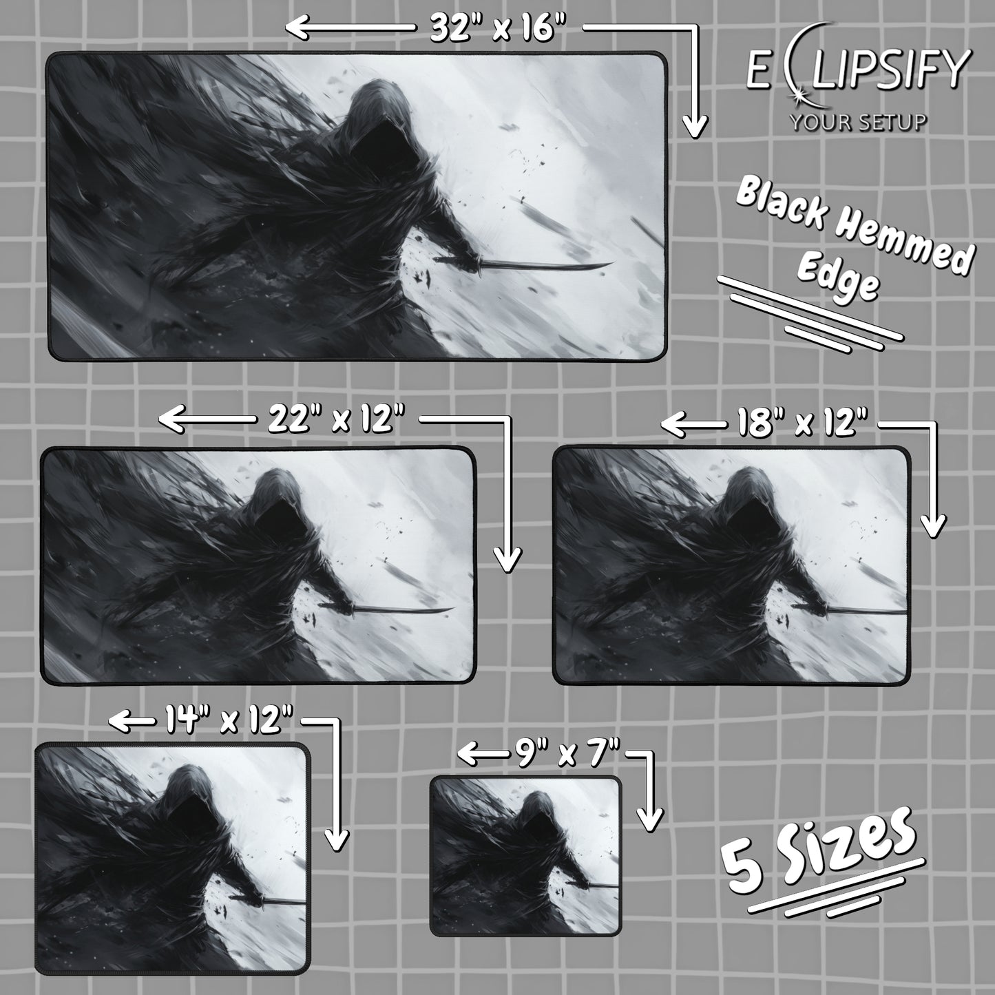 Phantom Spectre: Assassin Black and White Gaming Mouse Pad