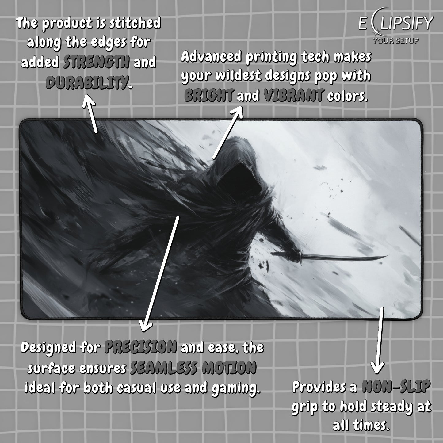 Phantom Spectre: Assassin Black and White Gaming Mouse Pad