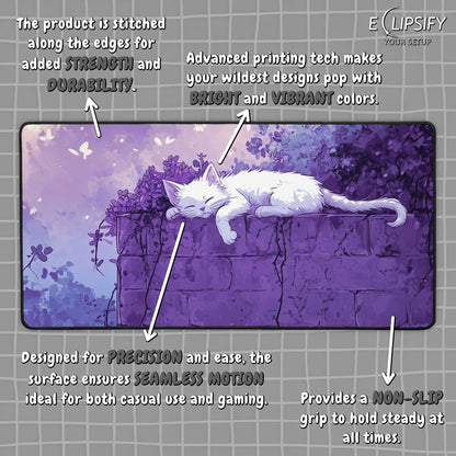 Purple Dreams: Kawaii Cat Gaming Mouse Pad