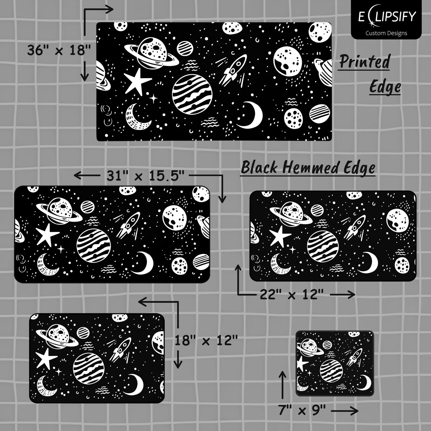 Stellar Lines: Black Space Pattern Minimalist Mouse Pad