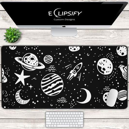 Stellar Lines: Black Space Pattern Minimalist Mouse Pad