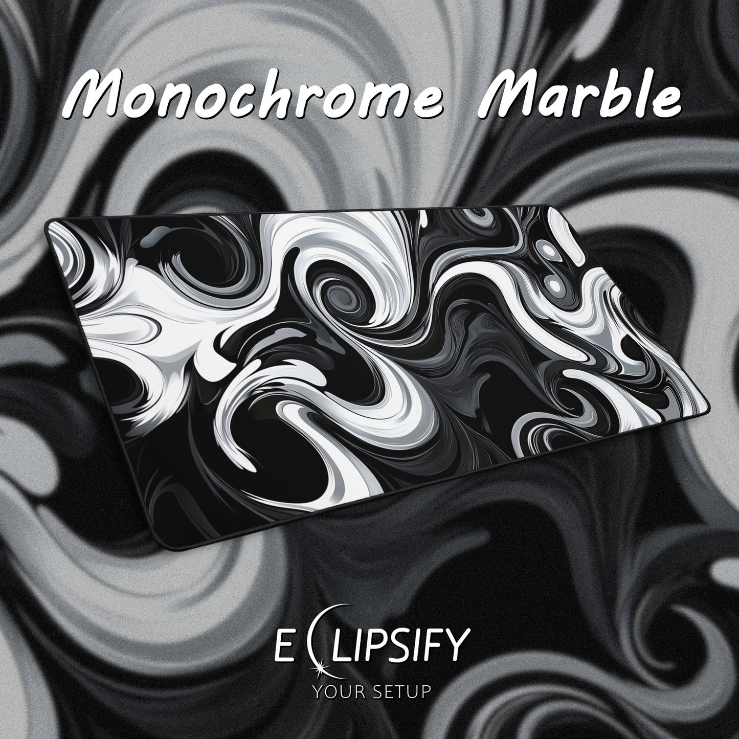 Monochrome Marble: Black and White Swirl Gaming Mouse Pad