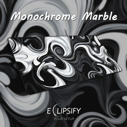 Monochrome Marble: Black and White Swirl Gaming Mouse Pad