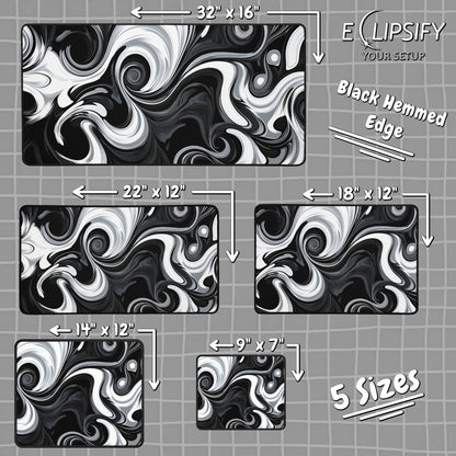 Monochrome Marble: Black and White Swirl Gaming Mouse Pad