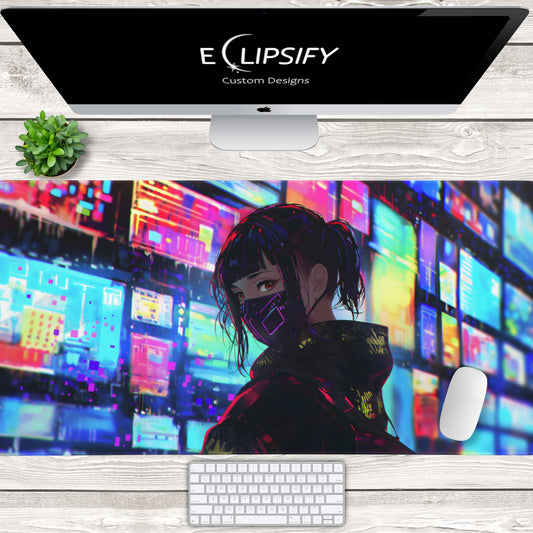 Techno Temptress: Cyberpunk Girl Gaming Mouse Pad