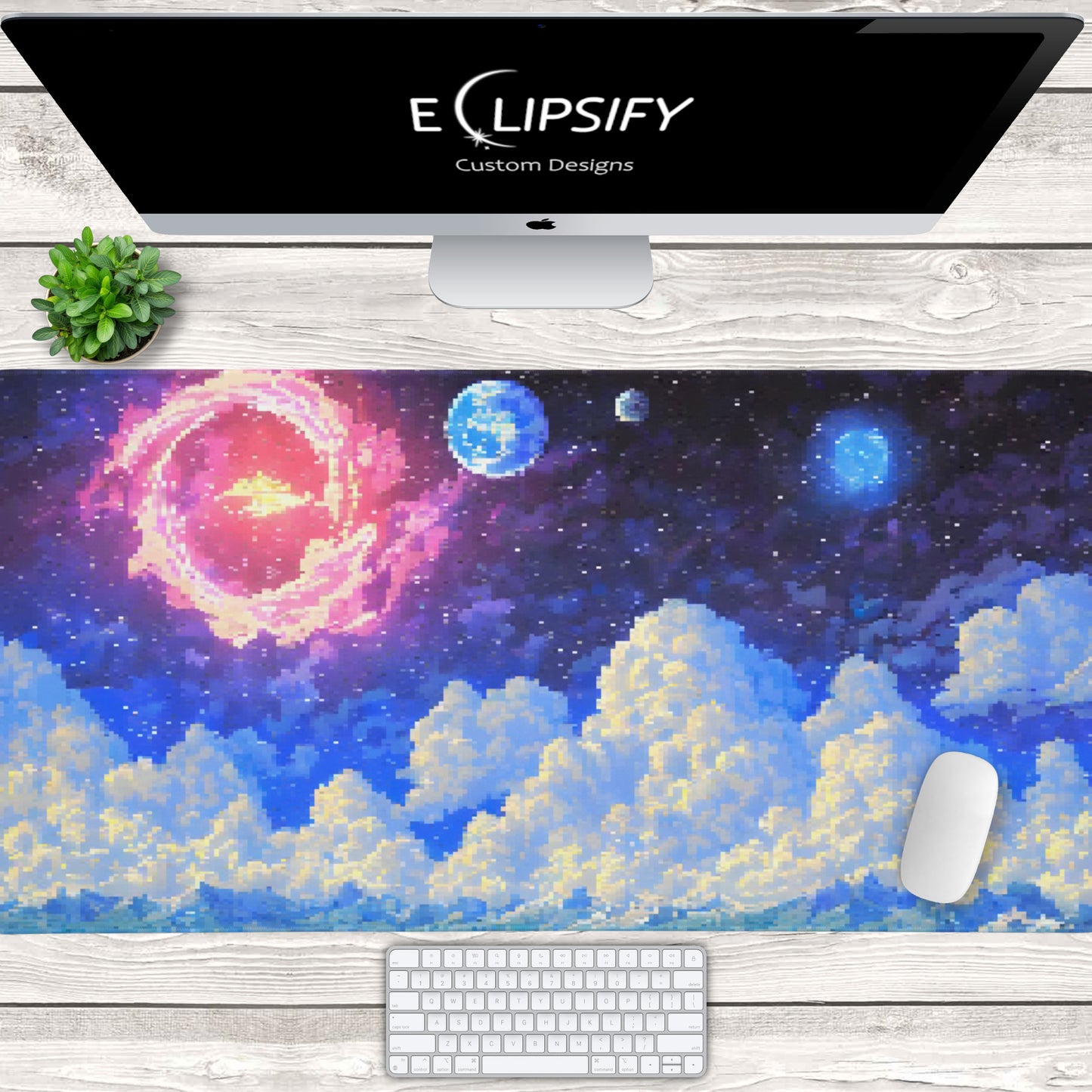 Beyond The Stars: Pixel Art Galaxy Gaming Mouse Pad