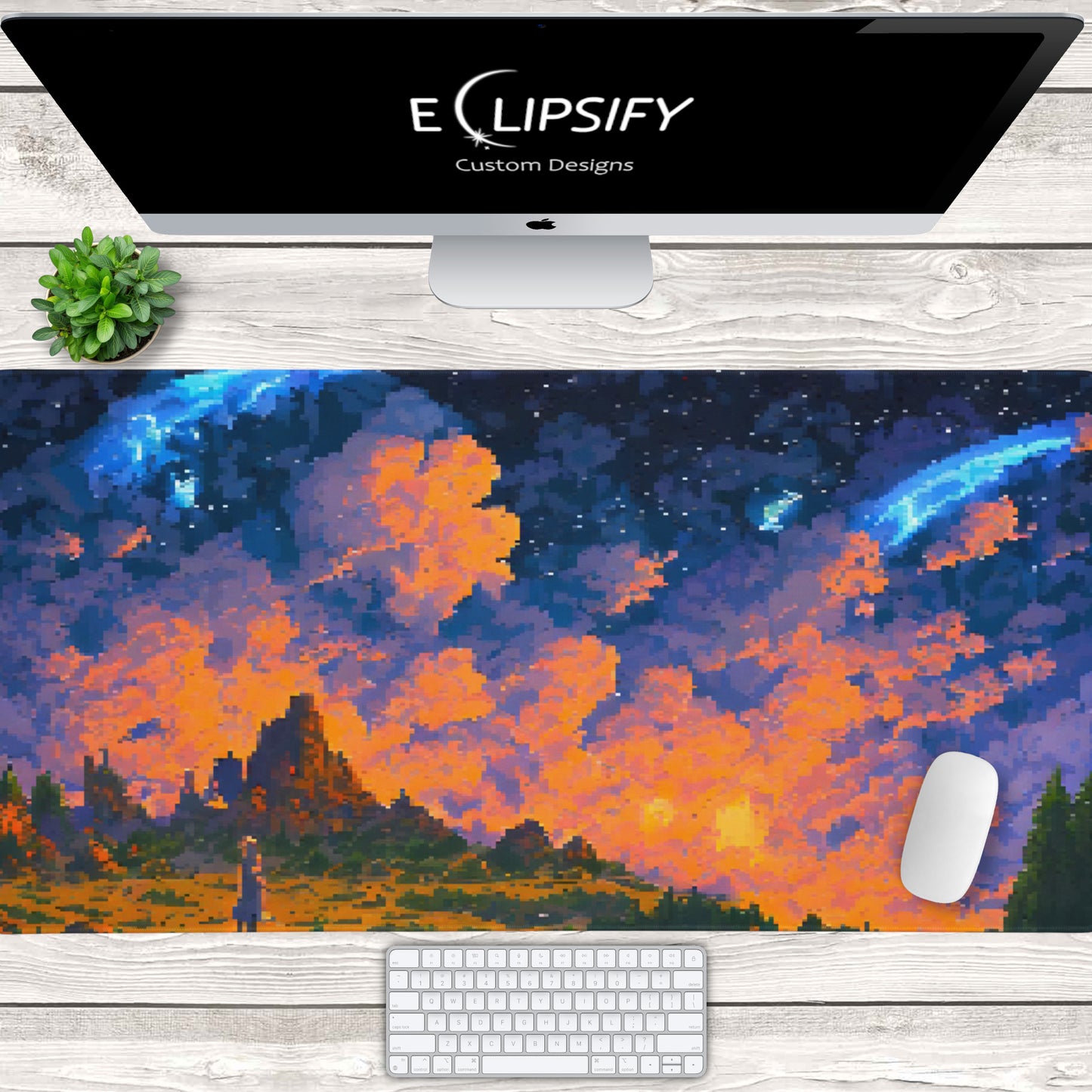 Stars Beyond: Pixel Art Sunset Gaming Mouse Pad