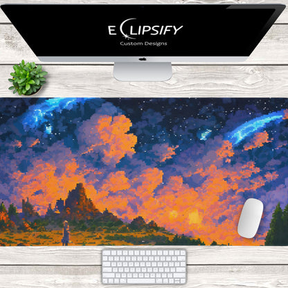 Stars Beyond: Pixel Art Sunset Gaming Mouse Pad