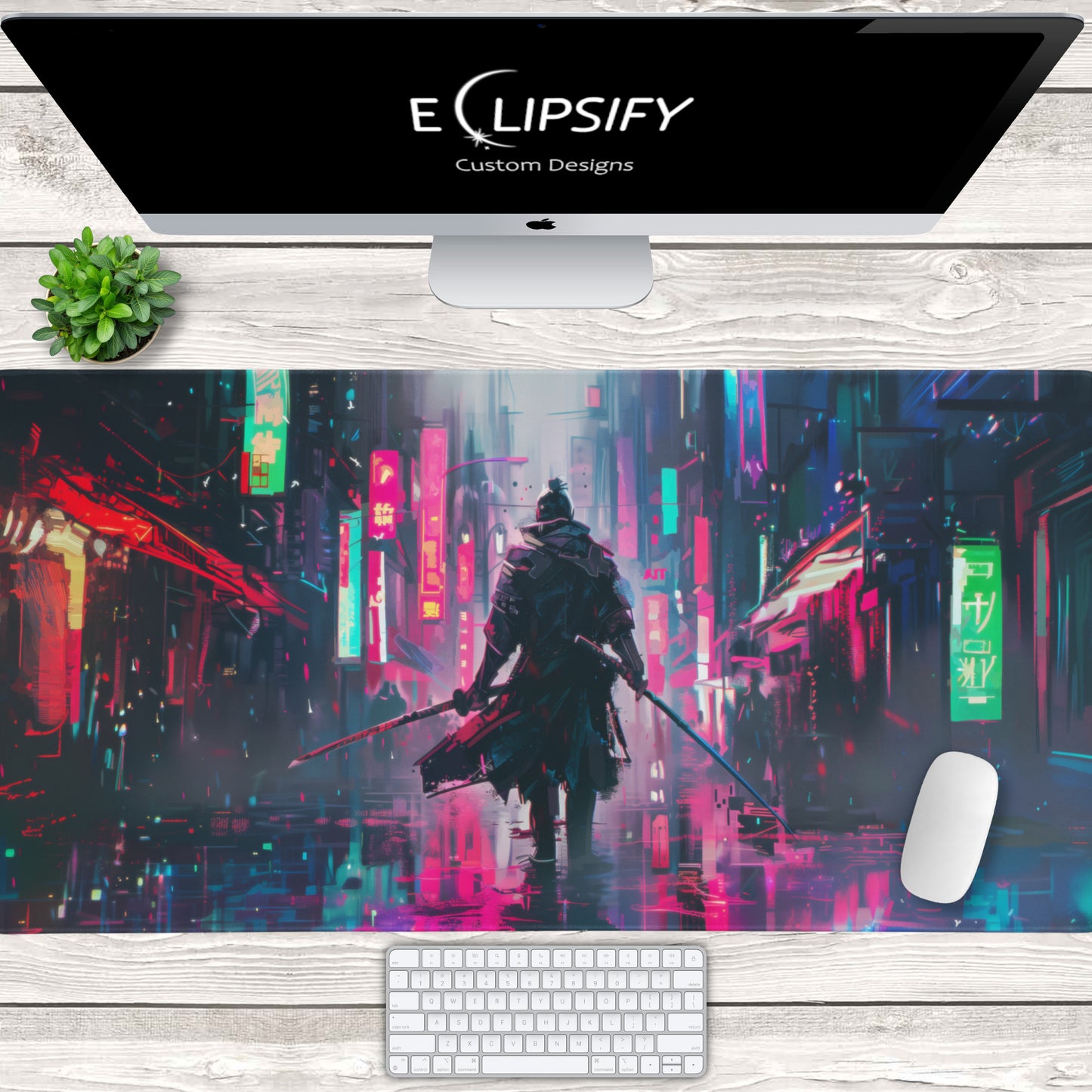 Future Warrior: Cyberpunk Samurai Gaming Mouse Pad