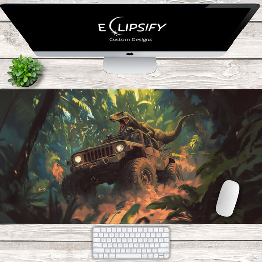 Jurassic Playground: Velociraptor Jeep Gaming Mouse Pad