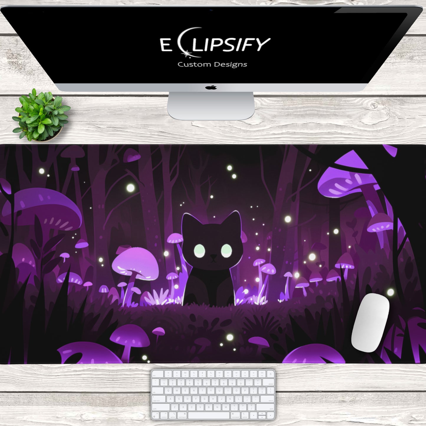 Mushroom Core: Kawaii Cat Purple Gaming Mouse Pad