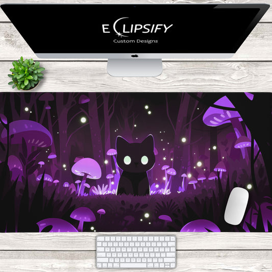 Mushroom Core: Kawaii Cat Purple Gaming Mouse Pad