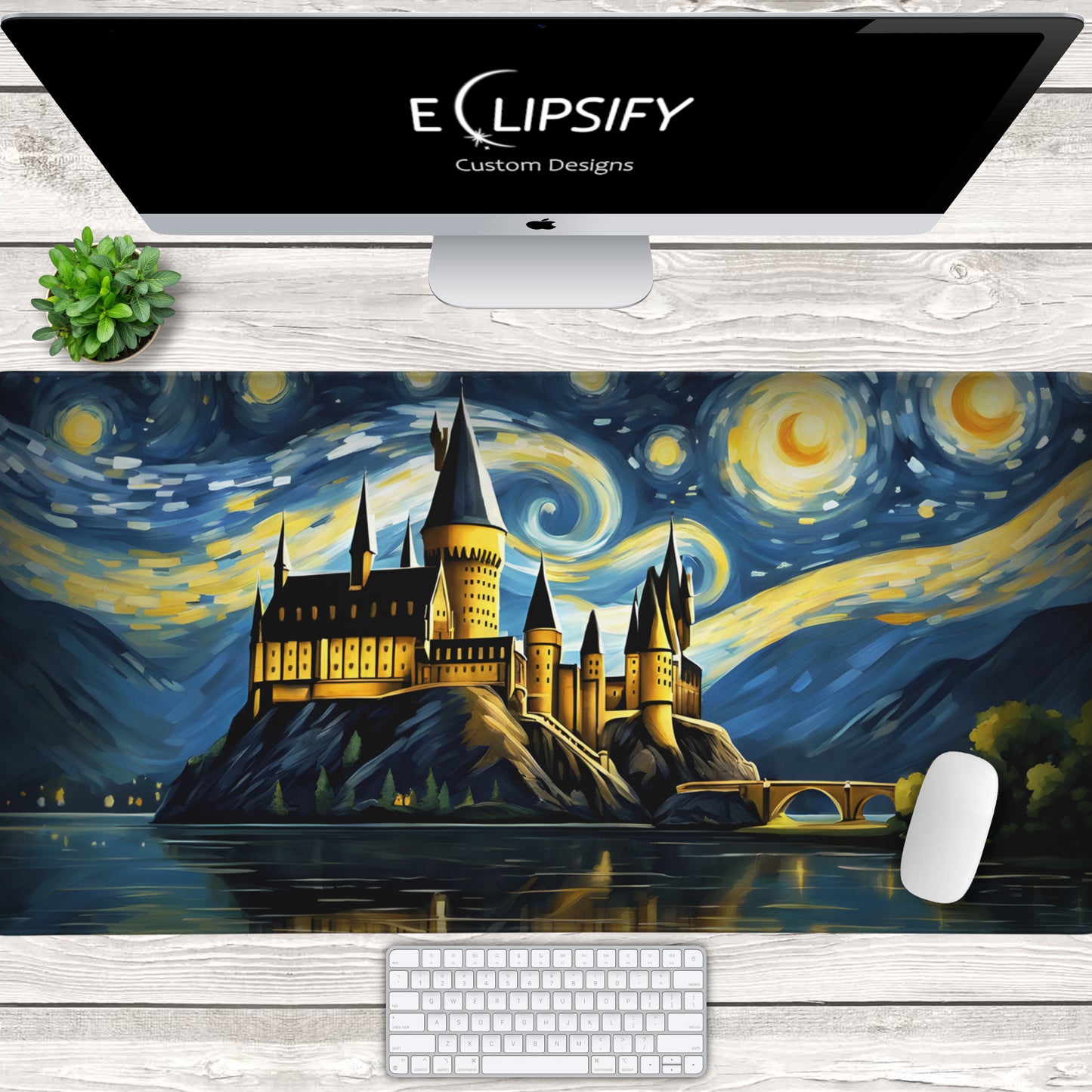 Starry Night Castle: Magical Castle Gaming Mouse Pad