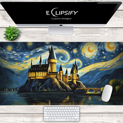 Starry Night Castle: Magical Castle Gaming Mouse Pad
