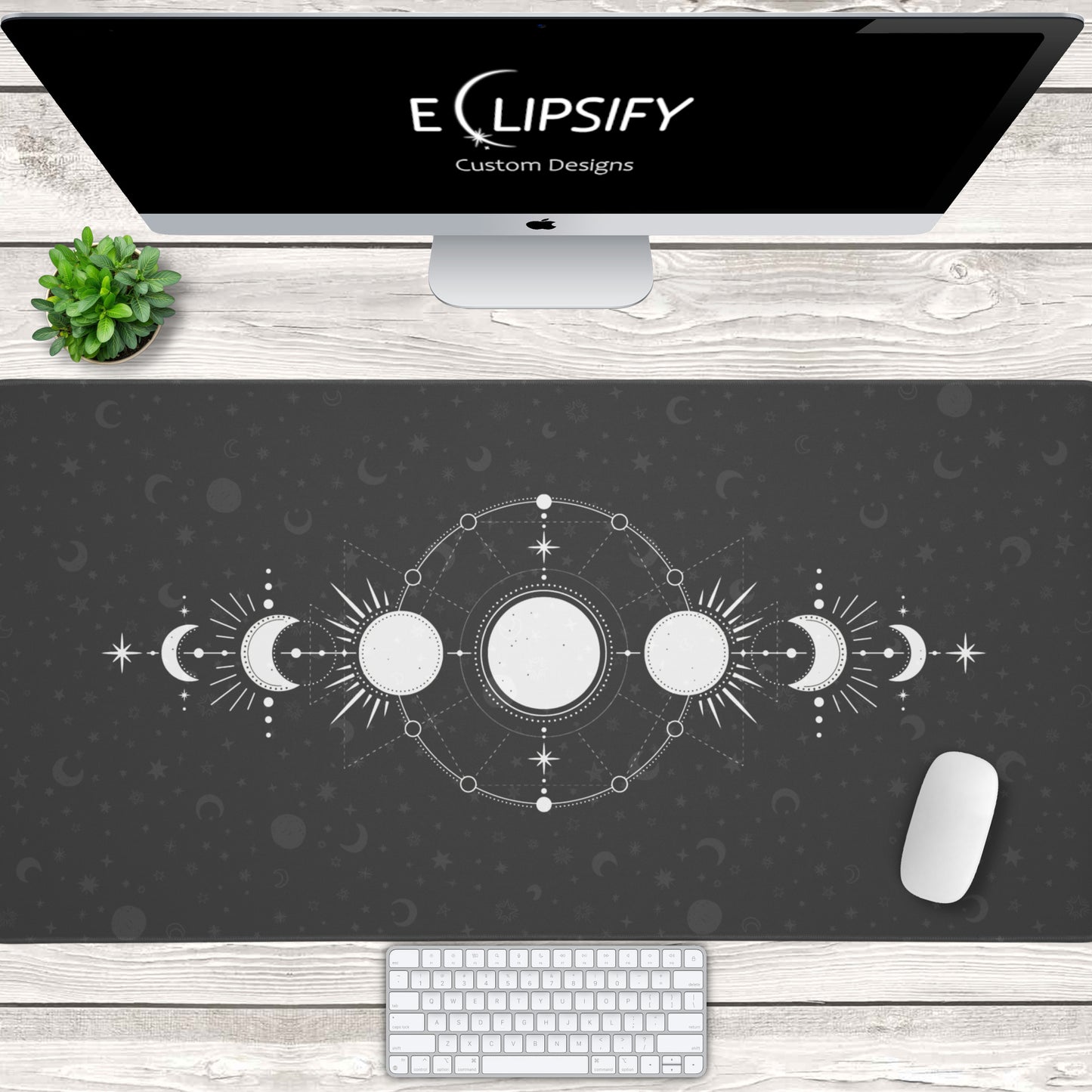 Celestial Phases: Moon Grey Mouse Pad