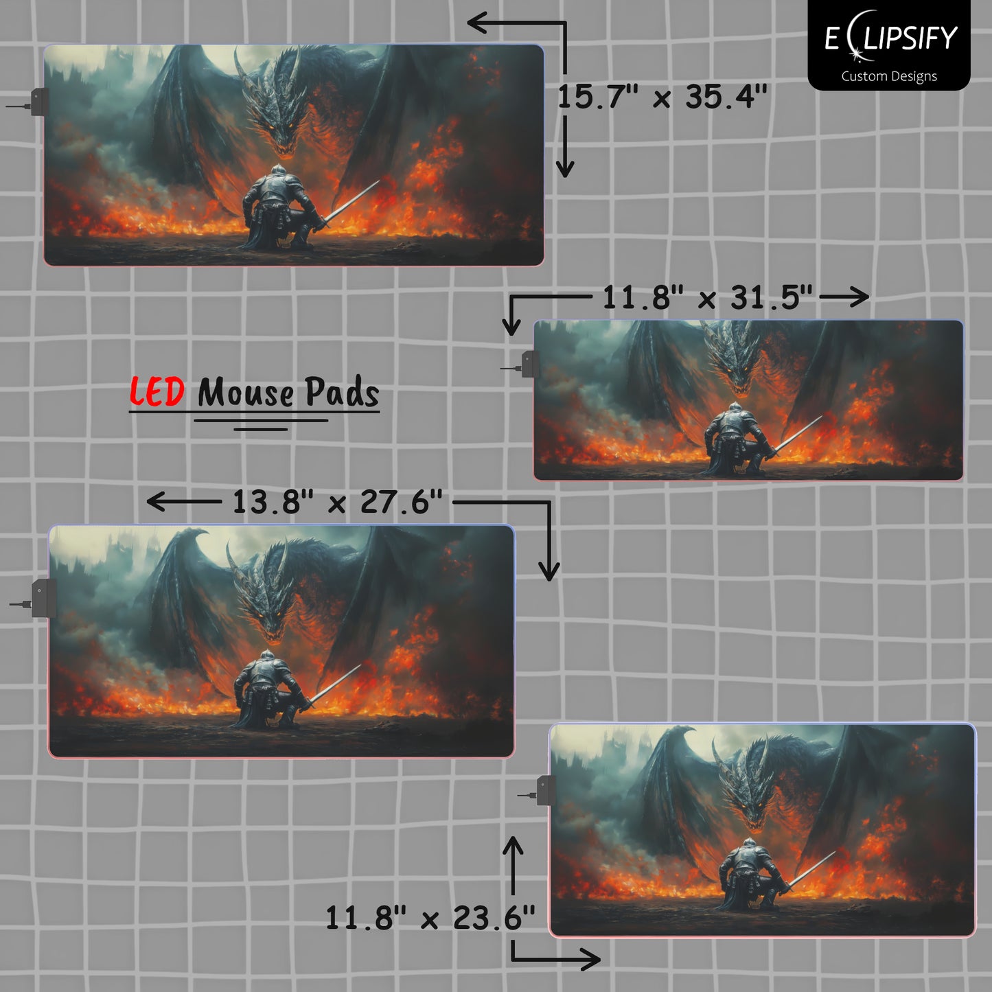 Inferno Duel: Dragon vs Knight Gaming Mouse Pad