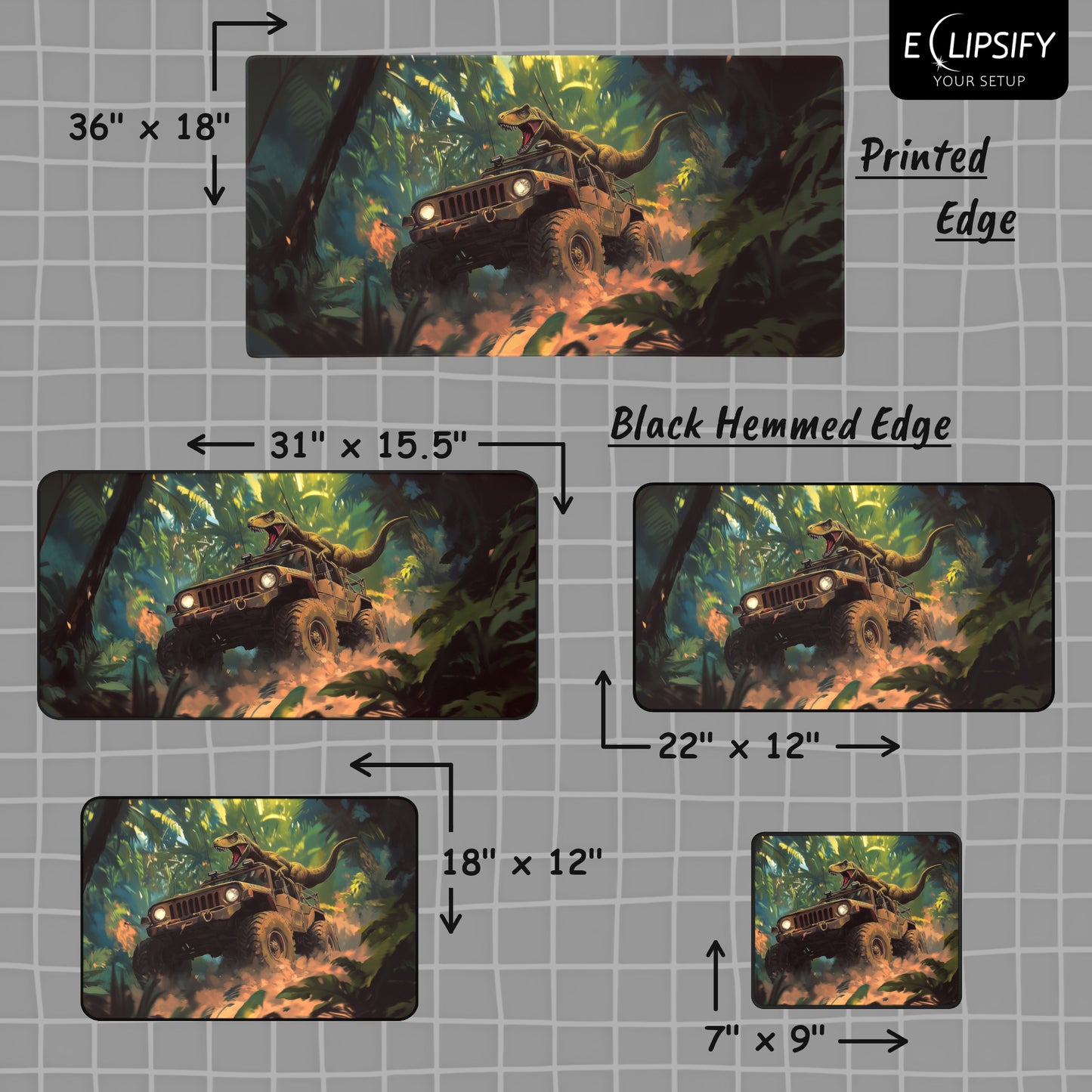 Jurassic Playground: Velociraptor Jeep Gaming Mouse Pad