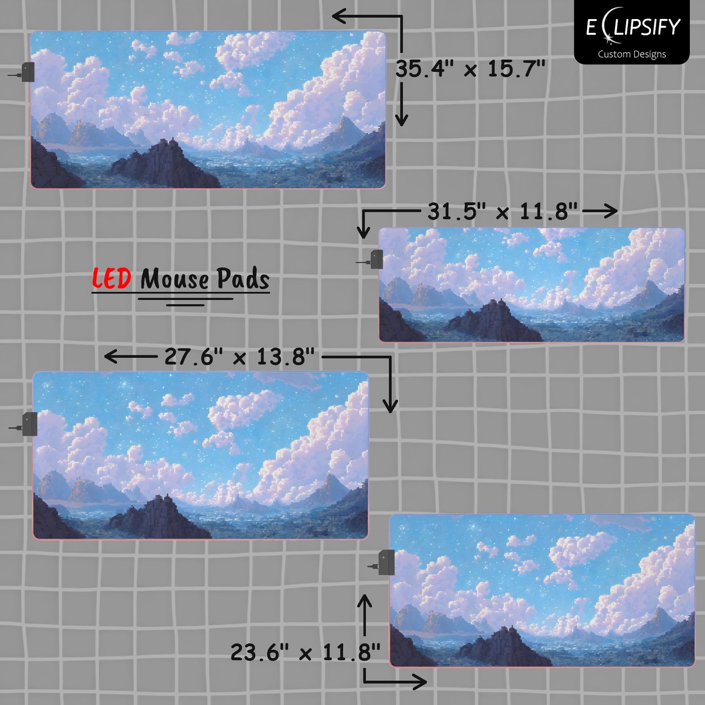 Mountain Peaks: Pixel Art Mountains Gaming Mouse Pad