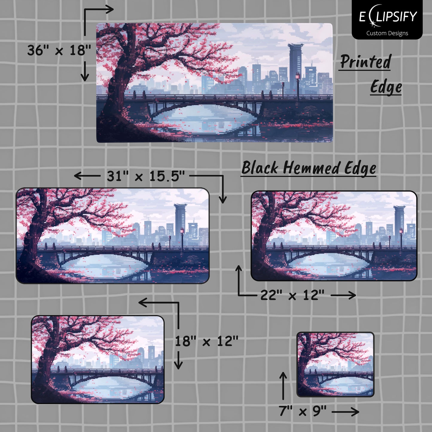 Cherry Blossom Grid: Pixel Art City Mouse Pad