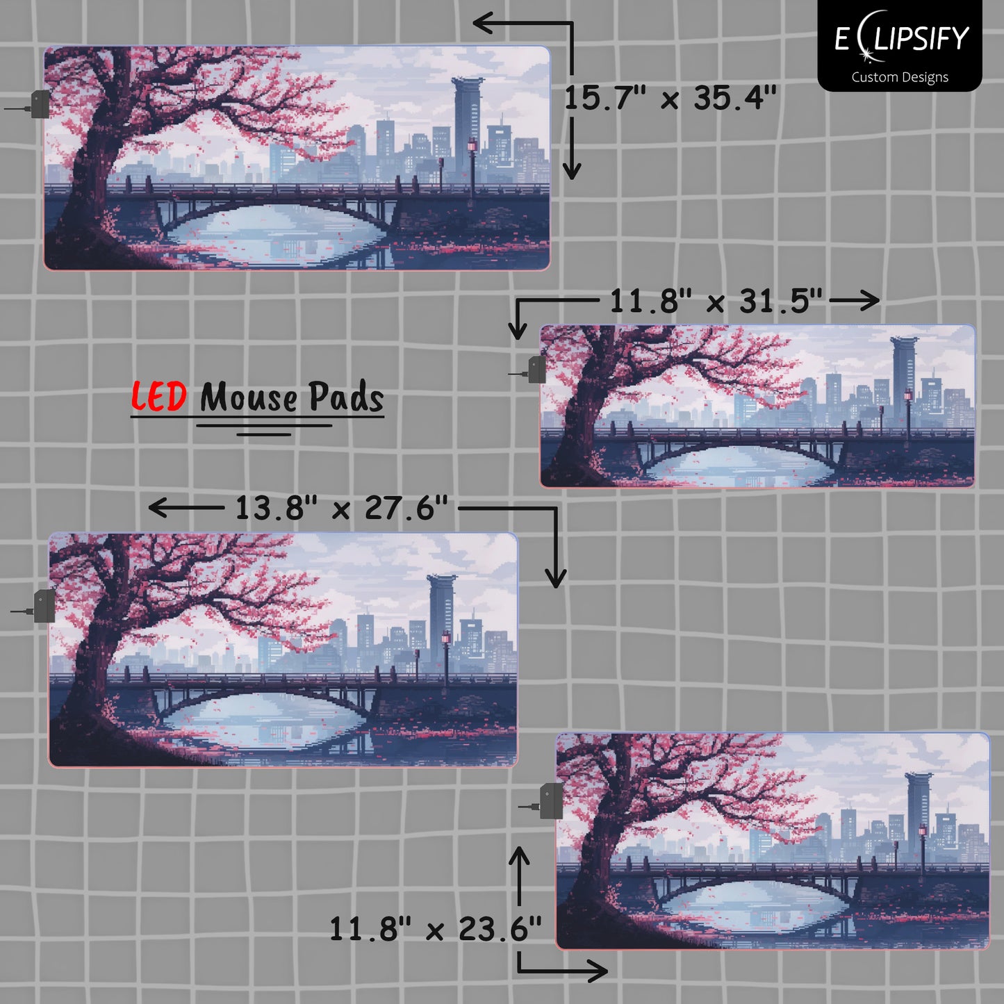 Cherry Blossom Grid: Pixel Art City Mouse Pad