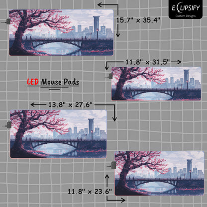 Cherry Blossom Grid: Pixel Art City Mouse Pad