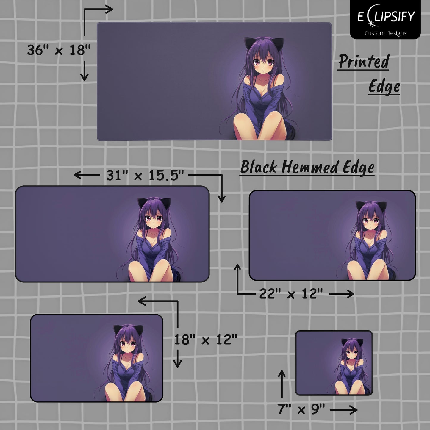 Lavender Kawaii: Anime Girl Mouse Pad