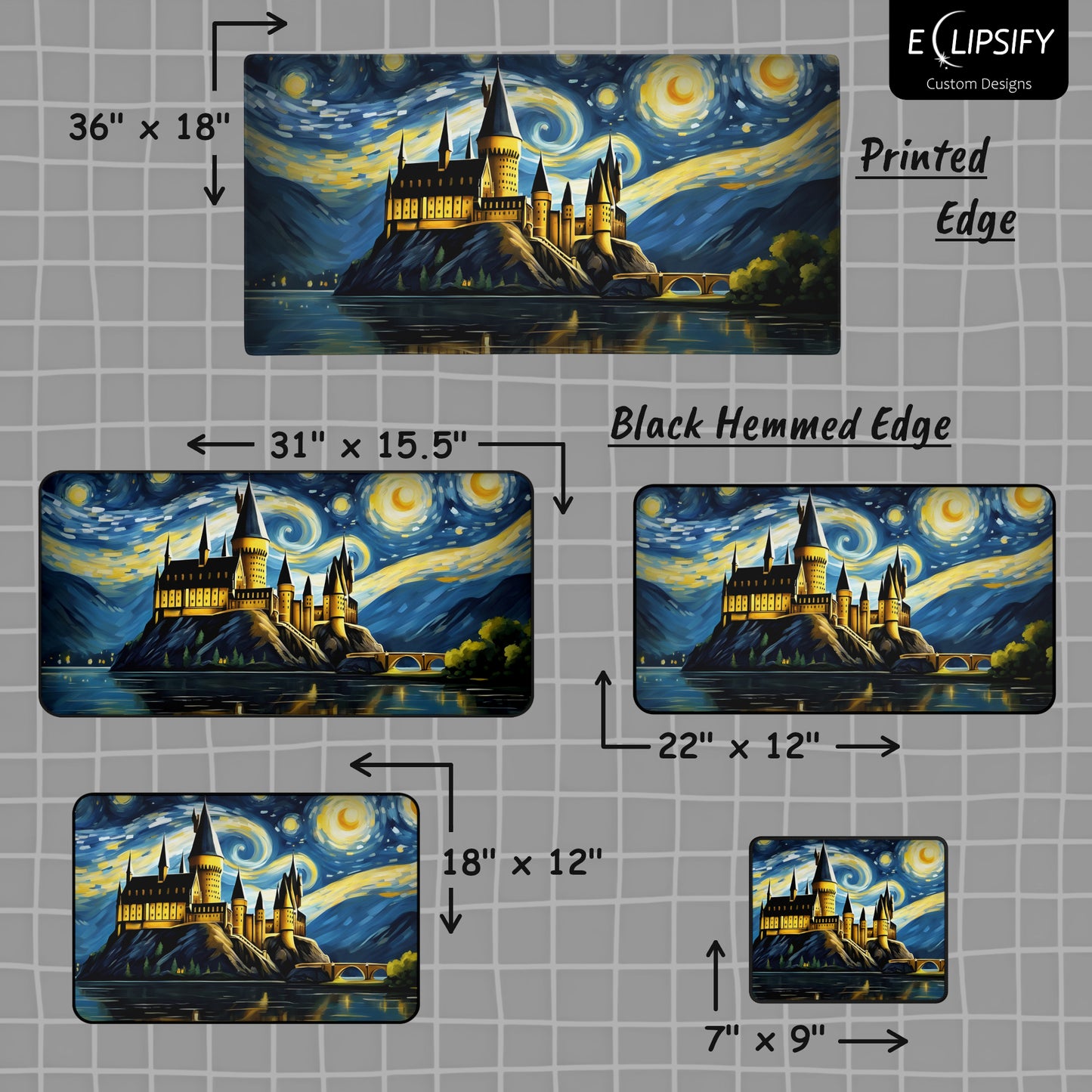 Starry Night Castle: Magical Castle Gaming Mouse Pad
