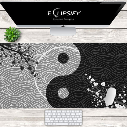Unity in Contrast: Yin Yang Waves Gaming Mouse Pad
