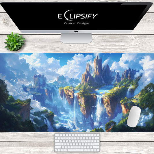 Echoing Falls: Waterfall Fantasy Landscape Mouse Pad