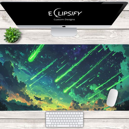Emerald Impact: Green Meteor Storm Landscape Mouse Pad