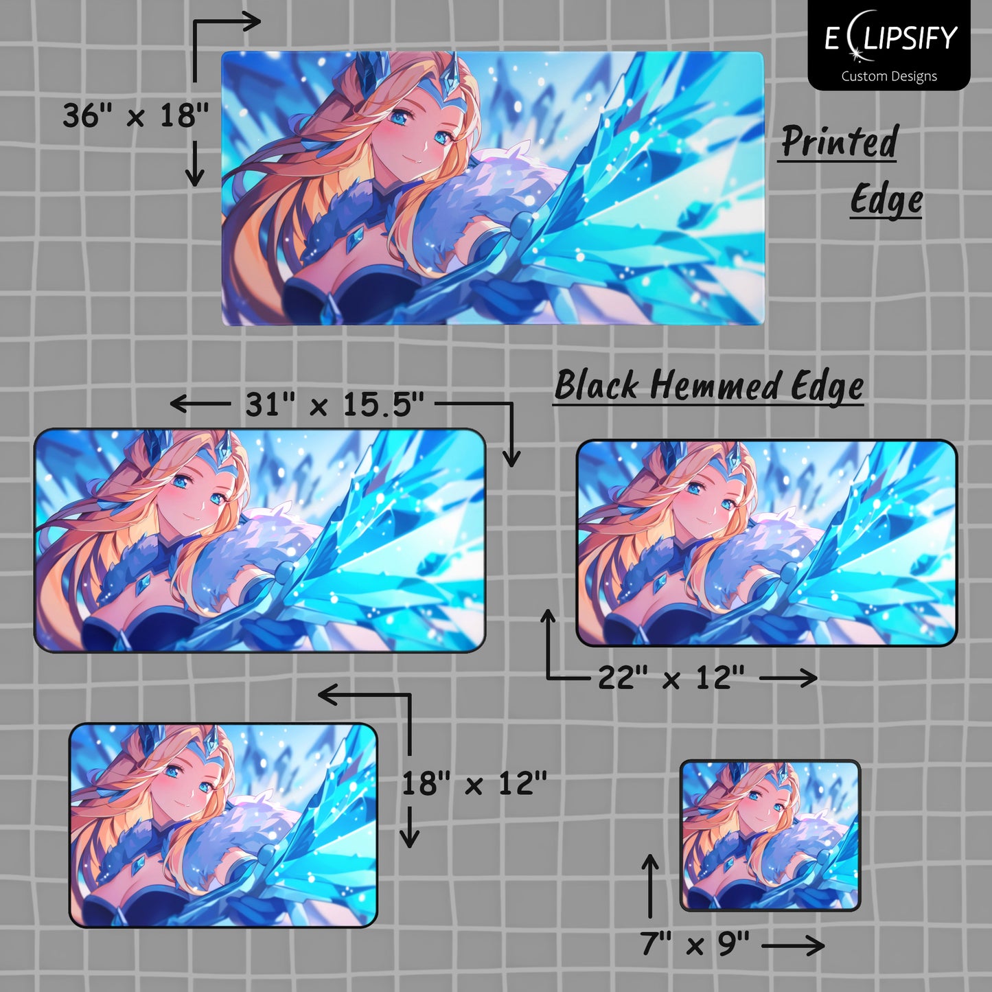 Frostfall Elegance: Crystal Anime Girl Gaming Mouse Pad