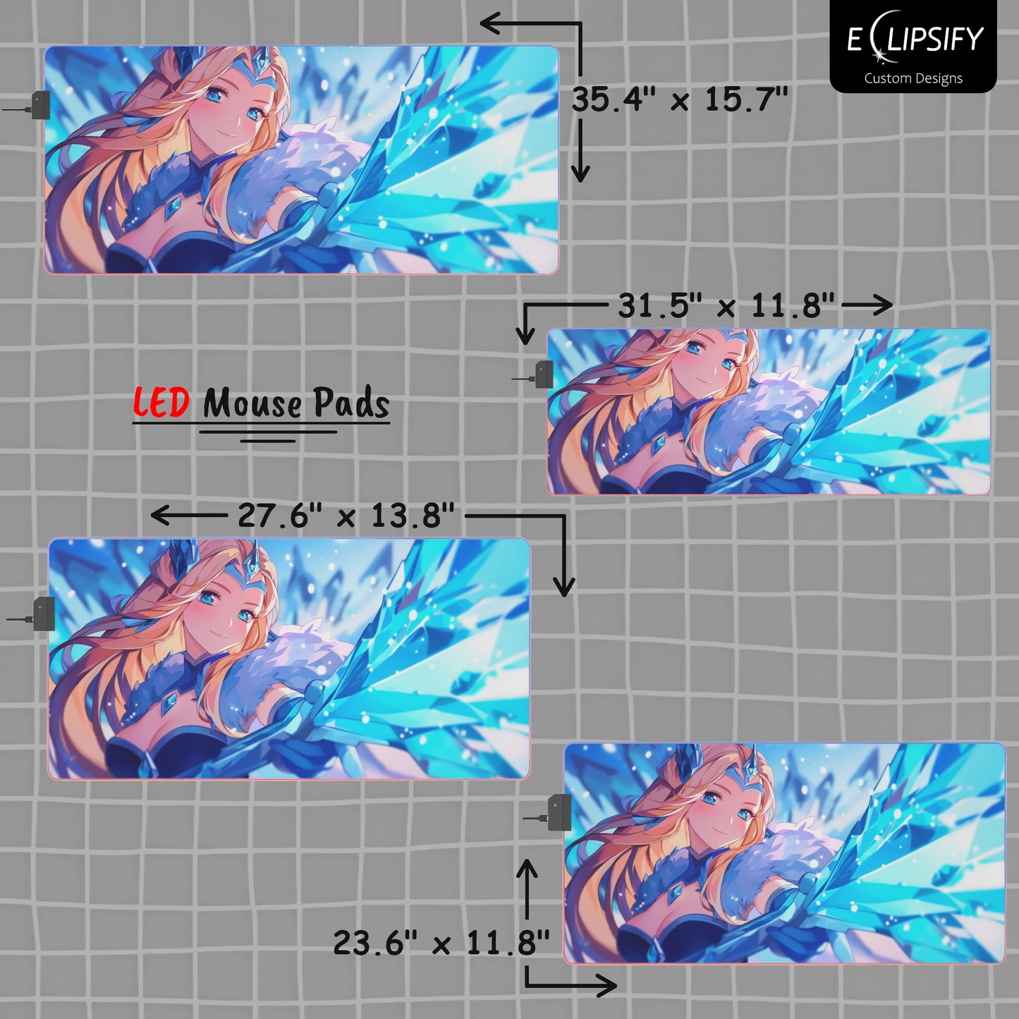 Frostfall Elegance: Crystal Anime Girl Gaming Mouse Pad