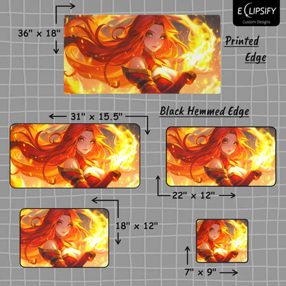 Fiery Elegance: Fire Anime Mage Girl Gaming Mouse Pad