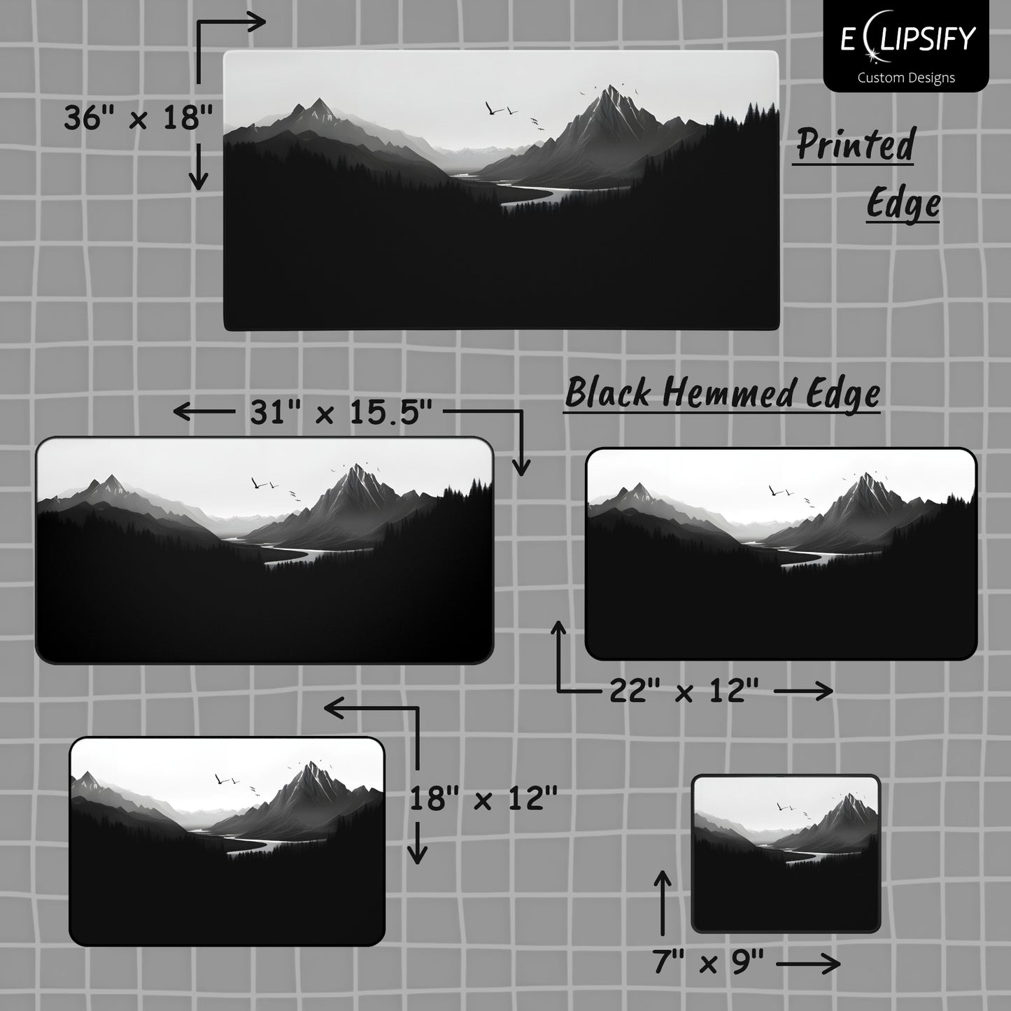 Monochrome Heights: Black Mountain Landscape Minimalist Mouse Pad