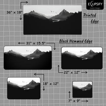 Monochrome Heights: Black Mountain Landscape Minimalist Mouse Pad