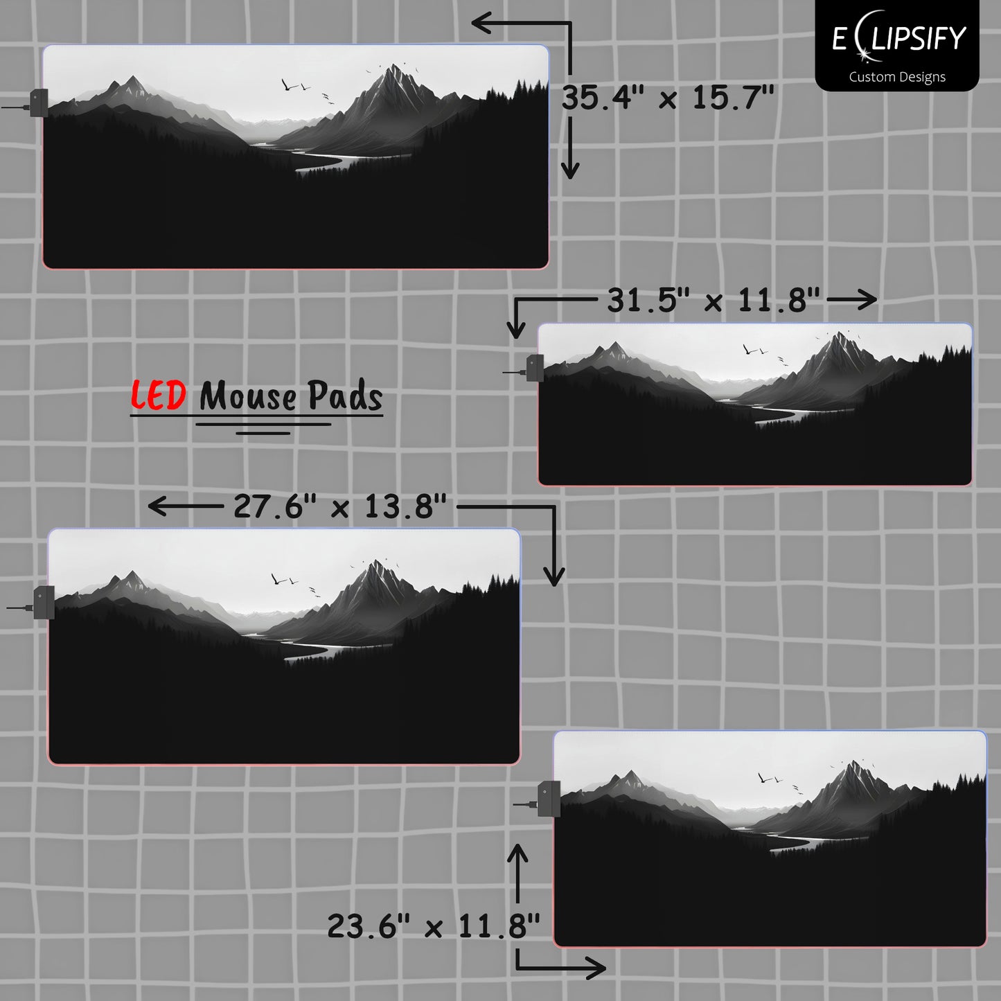 Monochrome Heights: Black Mountain Landscape Minimalist Mouse Pad