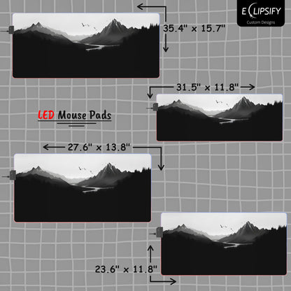 Monochrome Heights: Black Mountain Landscape Minimalist Mouse Pad