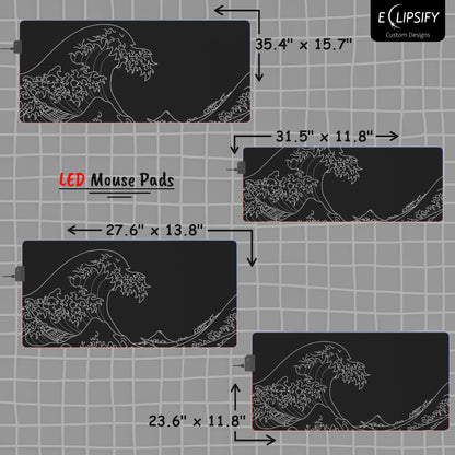 The Great Wave Off Kanagawa Black Minimalist Gaming Mouse Pad