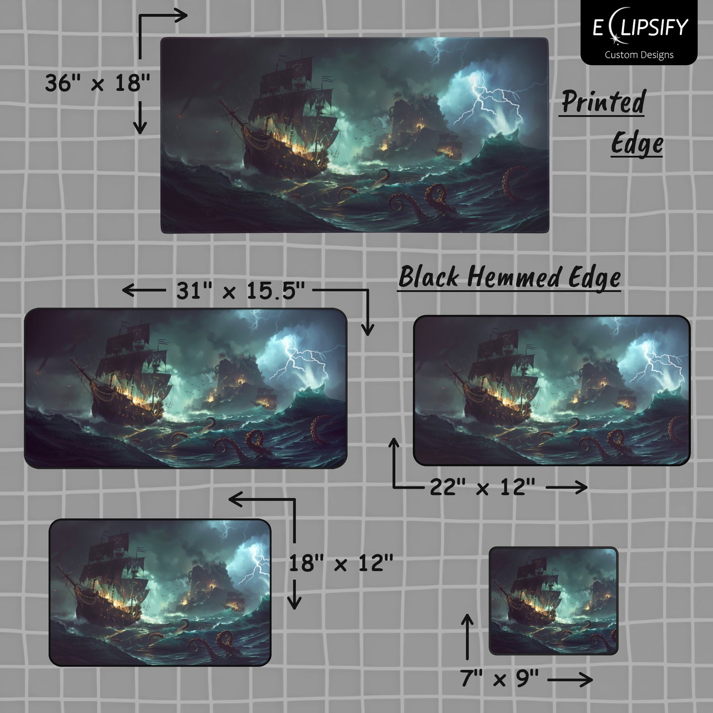 Seas Of Deceit: Pirate Ship And Kraken Gaming Mouse Pad
