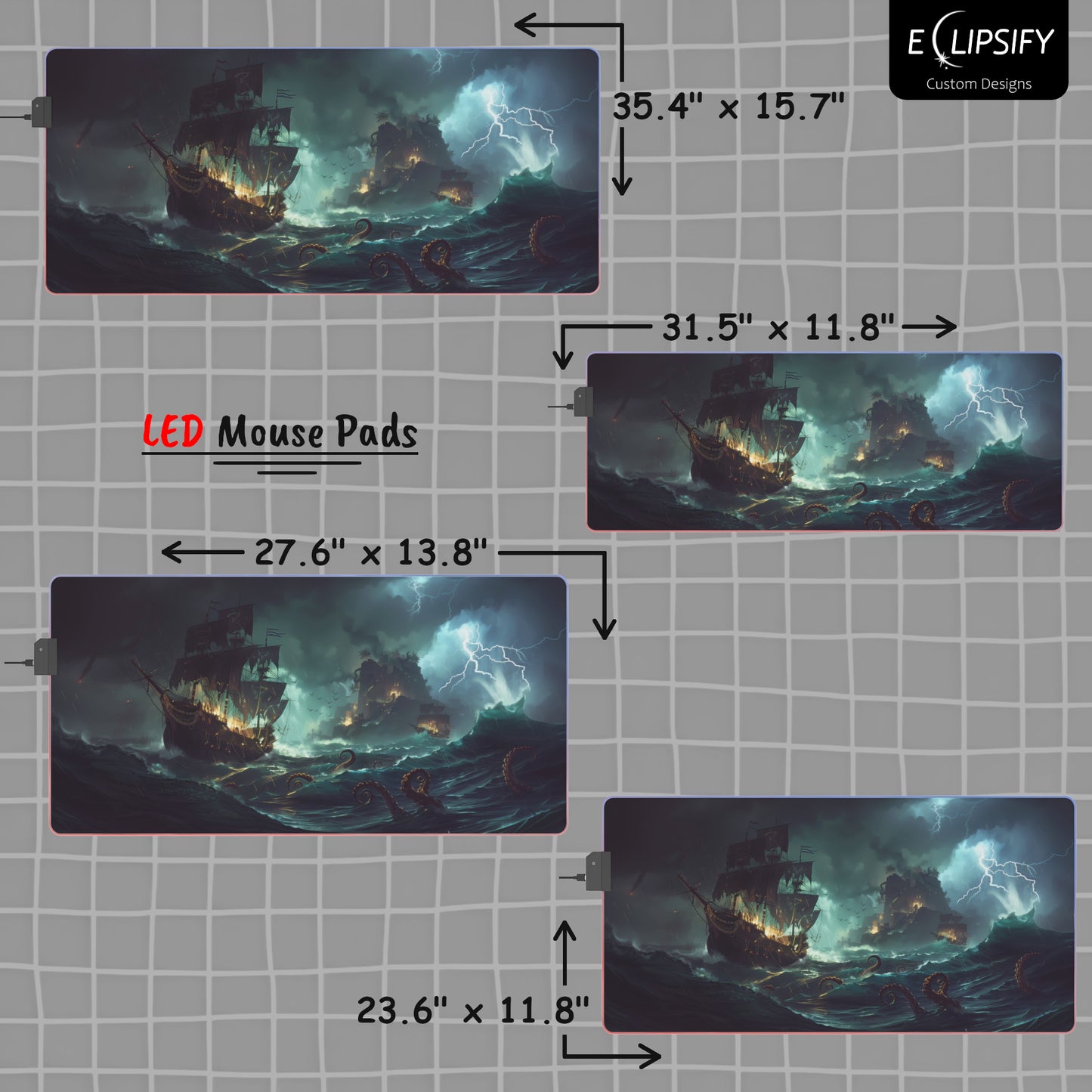 Seas Of Deceit: Pirate Ship And Kraken Gaming Mouse Pad