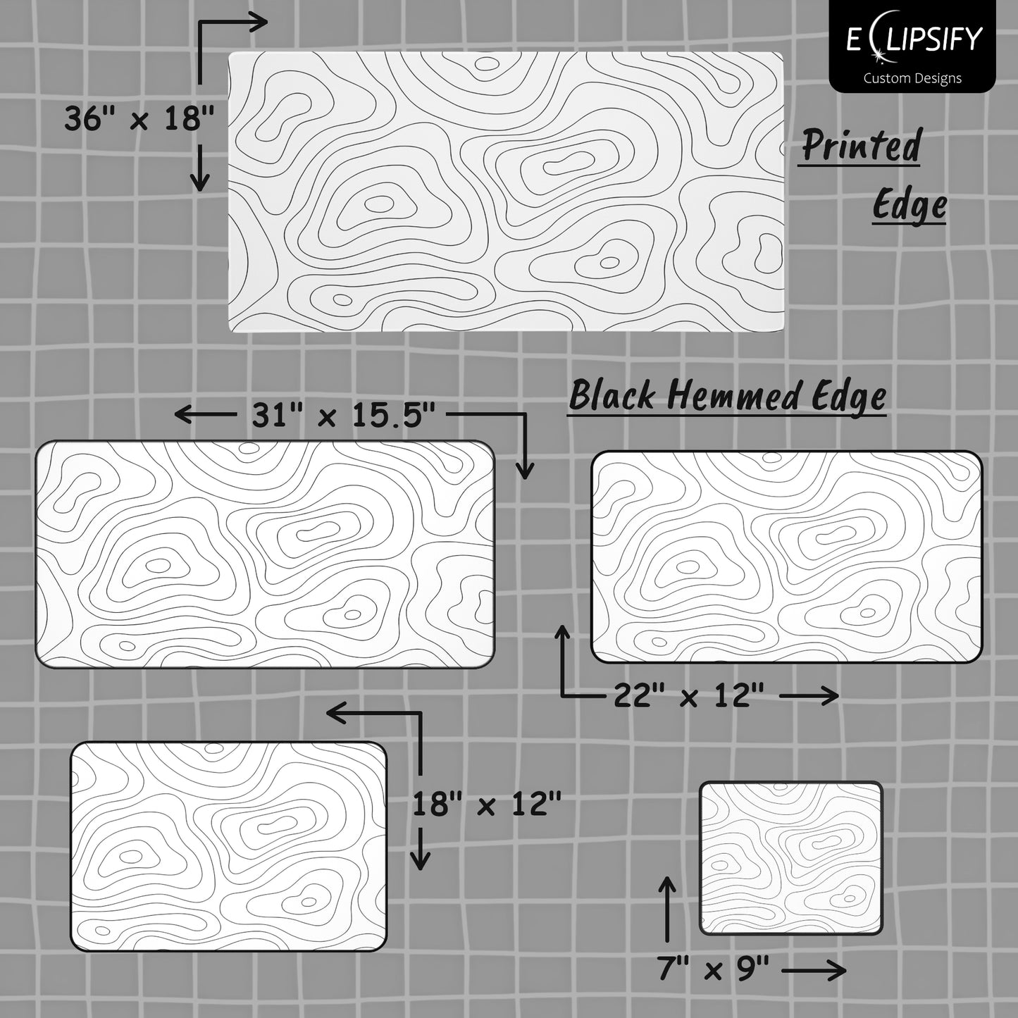 Contour Canvas: White Topographic Pattern Gaming Mouse Pad