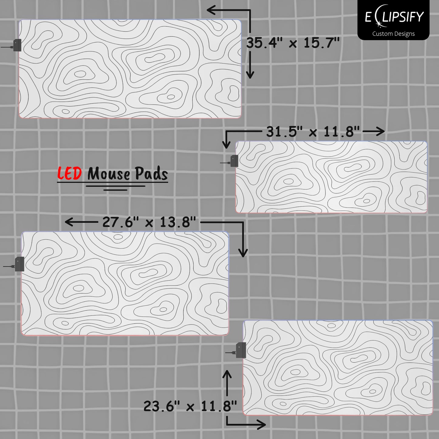 Contour Canvas: White Topographic Pattern Gaming Mouse Pad