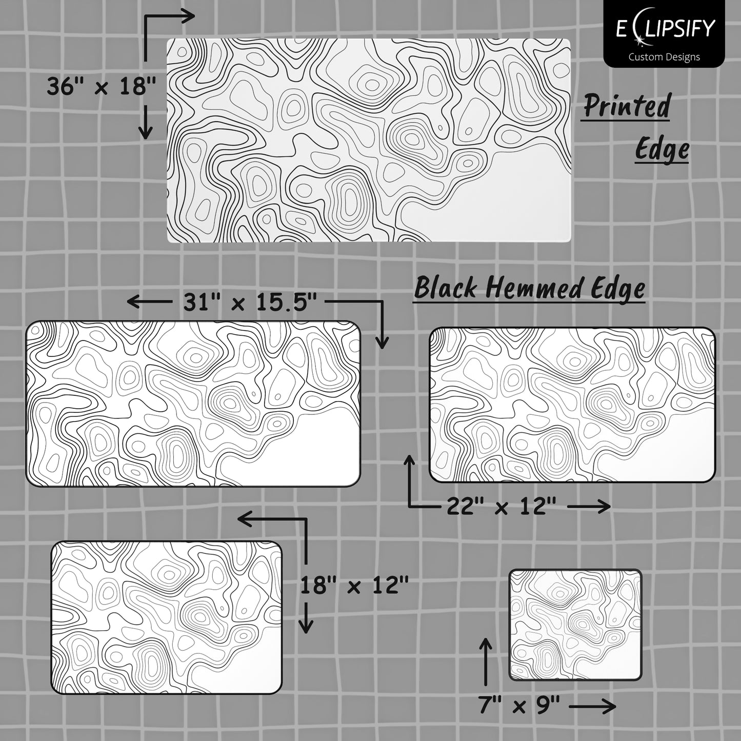 Creative Cartography: White Topographic Pattern Gaming Mouse Pad