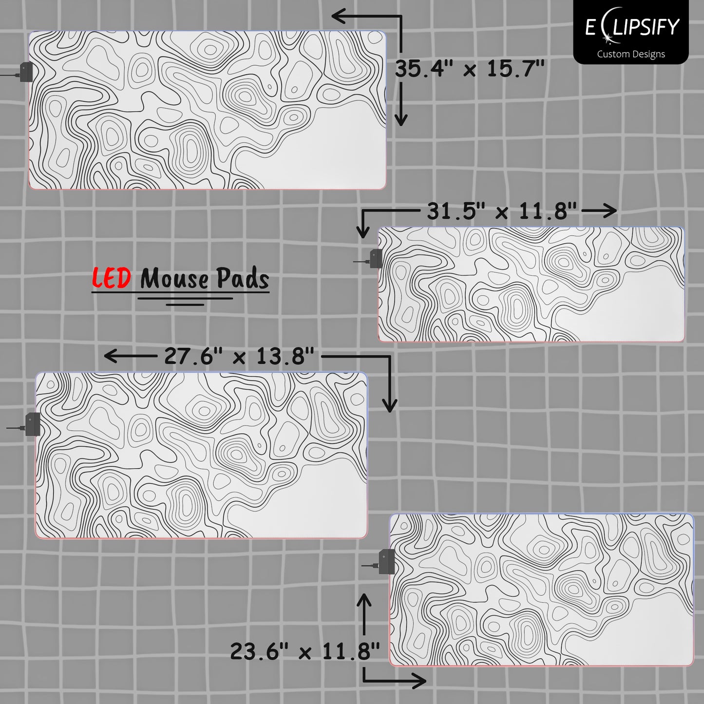 Creative Cartography: White Topographic Pattern Gaming Mouse Pad