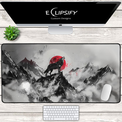 Blood Moon: Wolf Howling Gaming Mouse Pad
