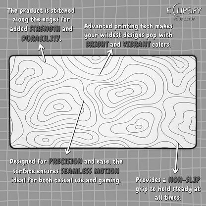 Contour Canvas: White Topographic Pattern Gaming Mouse Pad