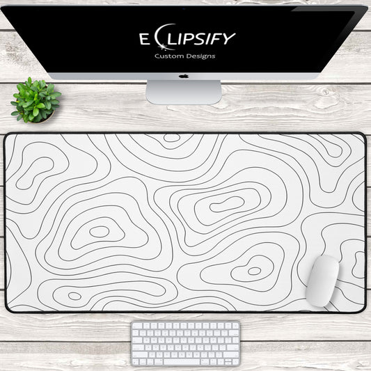 Contour Canvas: White Topographic Pattern Gaming Mouse Pad