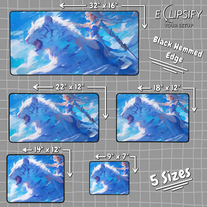 Lunar Huntress: White Tiger Anime Girl Blue Gaming Mouse Pad